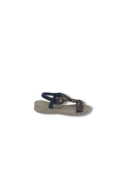 Zerhan 3016 Women's Black Elastic Beaded Sandals