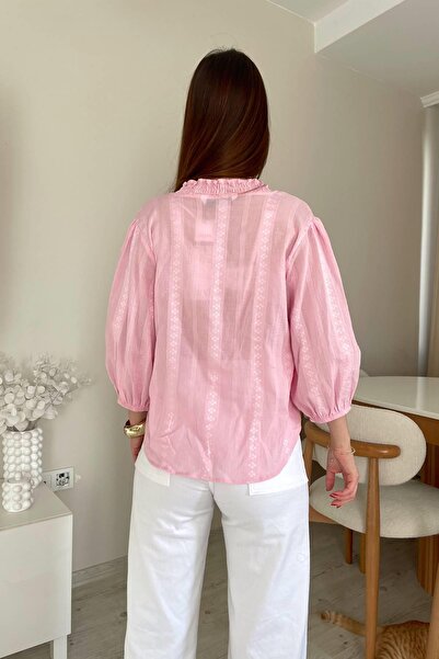 lizge giyim NERVÜR DETAY BALON KOL GÖMLEK