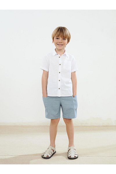 LC Waikiki Pantaloni scurți din in pentru băieți cu talie elastică LCW Kids cu buzunare (S5)