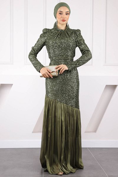 İmajButik Βραδινό φόρεμα με πλισέ φούστα με παγιέτες