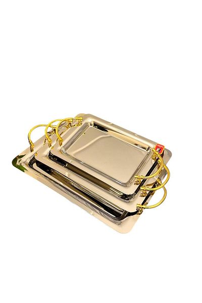 aljahwari 3piece serving tray set, gold and silver