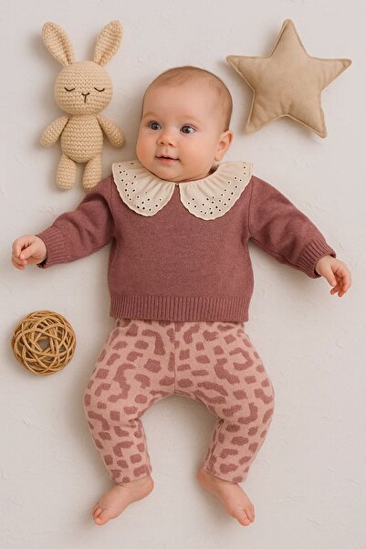 Babydonat طقم مكون من قطعتين برقبة كبيرة مزين بالدانتيل للفتيات الصغيرات