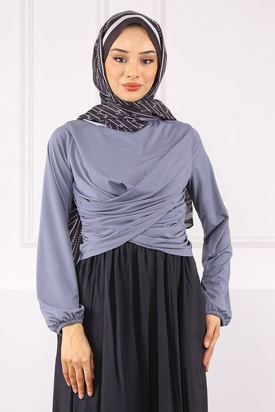 İmajButik Γκρι χιαστί ντραπέ Λεπτομερής μπλούζα από άμμο