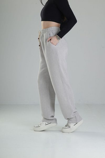 COCOPELLI Loose Fit Gray Linen Trousers
