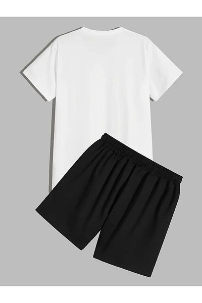 PENTHİLUS Set sport casual din 2 piese pentru bărbați, cu top cu mâneci scurte și pantaloni scurți cu imprimeu de baschet