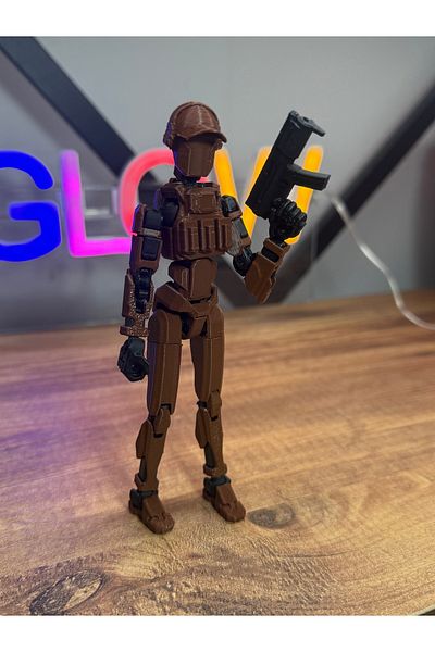 ThreeDesignStore Soldier Robot 15 cm Movable Brown Dummy 3 Arms