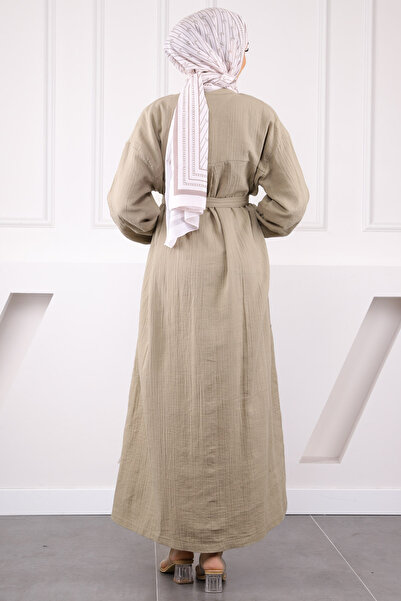 İmajButik Φόρεμα μουσελίνας με ζώνη χακί