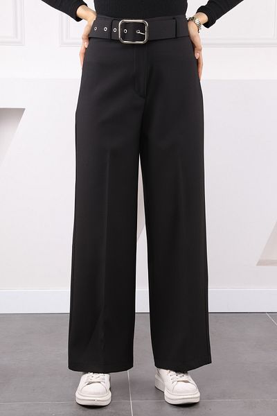 İmajButik Black Wide Leg Belted Trousers