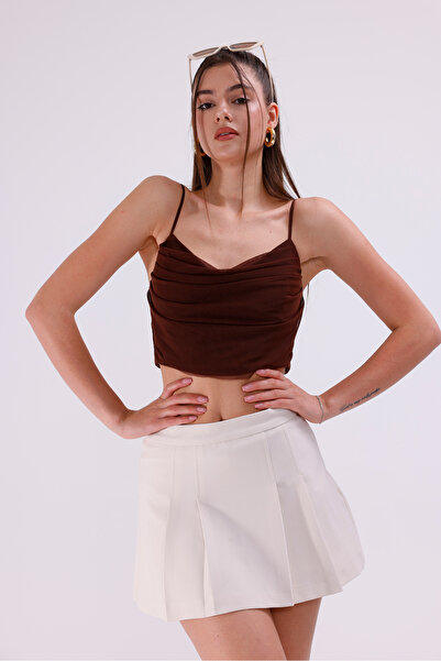 LA PANTE Önden Pileli Bej Şort Etek