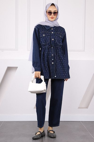 İmajButik Navy Blue Stone Jacket Trousers Suit