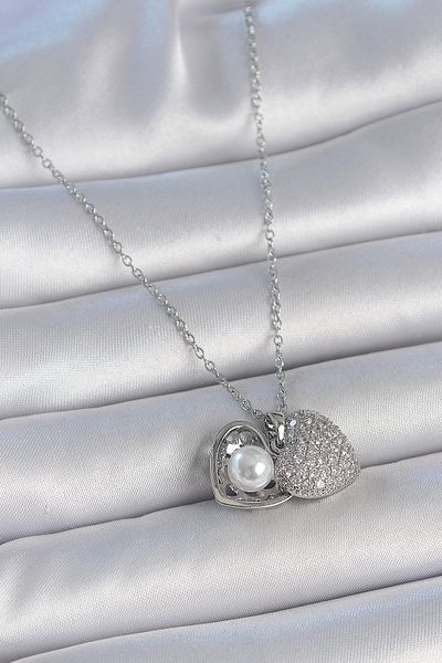 Skygo 316L Steel Silver Color Chain Zircon Stone Opening Pearl Heart Model Women's Necklace - Tj-Bko10030