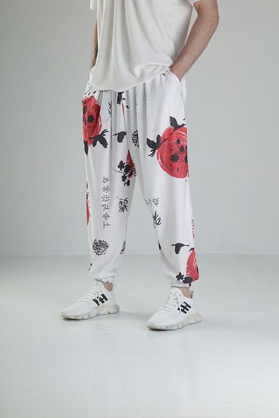 COCOPELLI White Chinese Tree Patterned Pleated Half Baggy