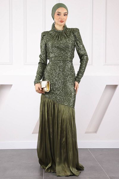 İmajButik Βραδινό φόρεμα με πλισέ φούστα με παγιέτες