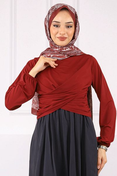İmajButik Μπλούζα με άμμο με λεπτομέρεια σε μπορντό σταυρό