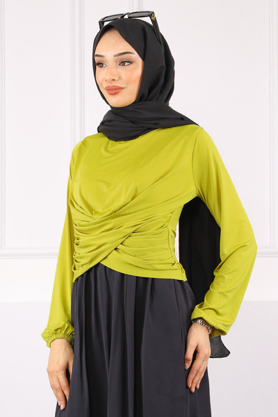 İmajButik Λεπτομερής μπλούζα με άμμο με λαδί πράσινο σταυρό