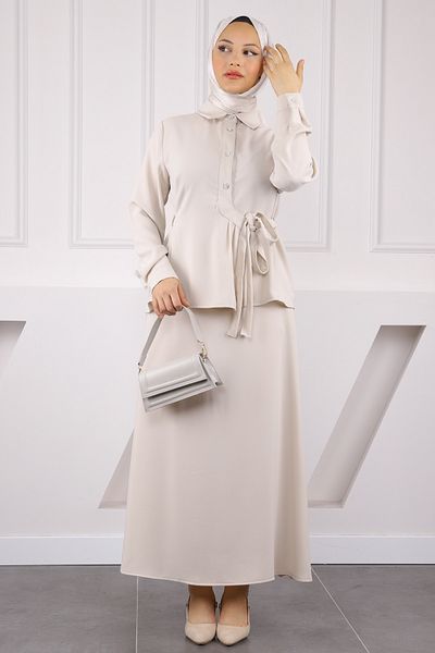 İmajButik Stone Side Tie Shirt Skirt Suit