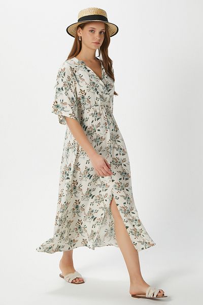 Ritnice Rochie de vară din viscoză cu talie elastică cu flori Katy verde