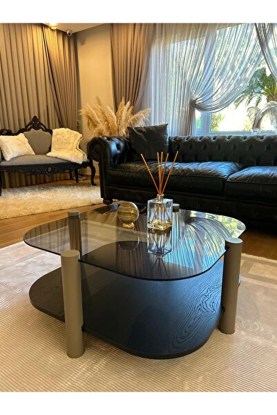 desping Rudder Modern Orta Sehpa Bohem Temperli Camlı Metal Ayaklı 80 x 80 ta...