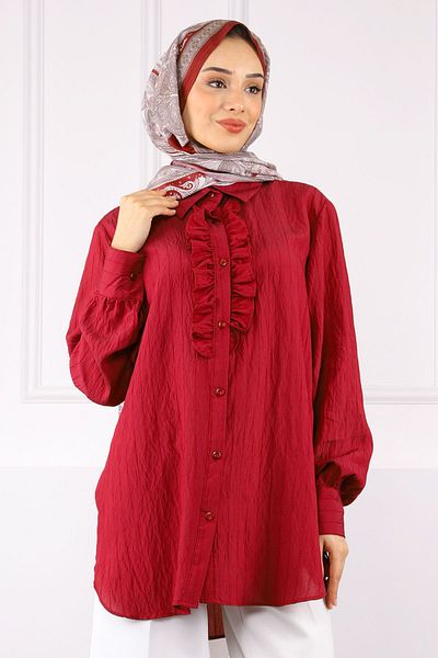 İmajButik Πουκάμισο με μανίκια μπορντό
