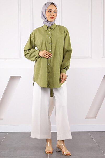 İmajButik Khaki Stone Buttoned Modal Shirt