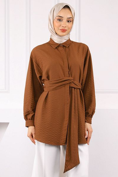 İmajButik Πουκάμισο με λεπτομέρεια καφέ ζώνη