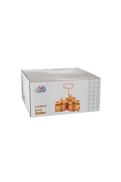 Dania Elegantly designed 3-compartment gold stand for dates, sweets and nuts