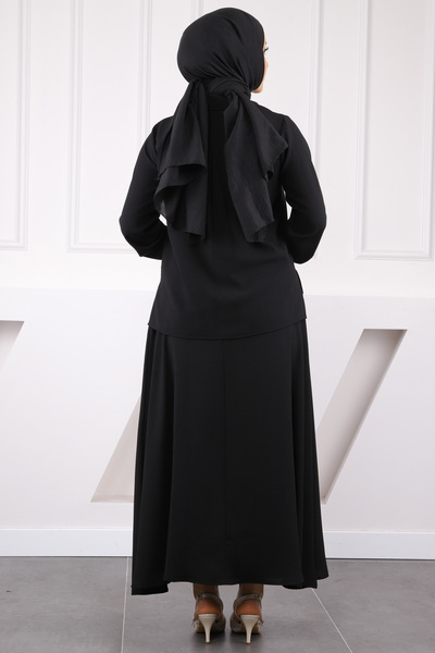İmajButik Black Front Tie Shirt Skirt Suit