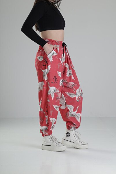 COCOPELLI Chinese Bird Patterned Pleated Jogger