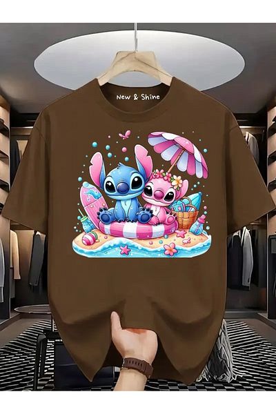 New Shine Stitch and Angel Printed Large Size Oversize T-Shirt