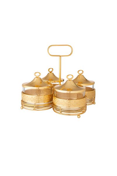 Dania Elegantly designed 4-compartment gold stand for dates, sweets and nuts