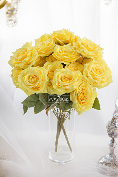 Yapay Çiçek Deposu Yapay Çiçek 7 Dallı Puket Gülü Demeti 40 cm Sarı