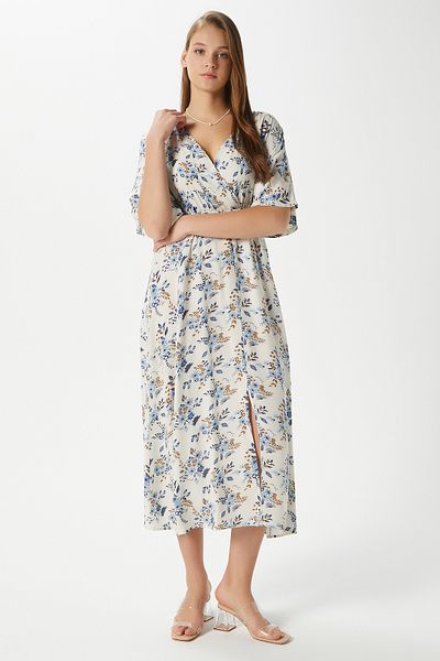 Ritnice Rochie de vară din viscoză cu talie elastică cu flori Katy Blue