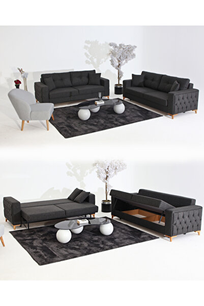 Velura Home & Living Nola Koltuk Takımı 3+3+1 & Bazalı Yataklı Koltuk & Kanep...