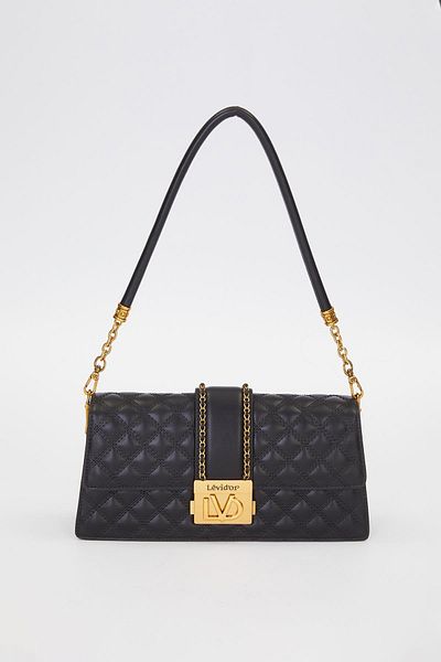 Levidor Black Chain Belt Baklava Pattern Shoulder Bag 930292