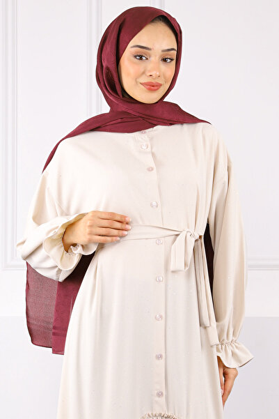 İmajButik Stone Skirt Gathered Waist Belted Linda Dress