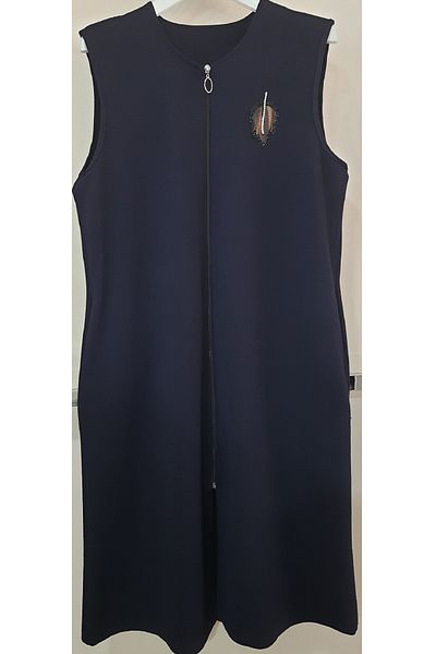 N.Y.YILDIZ Star Ottoban Fabric New Large Size Stone Beaded Tedayli Zippered Long Mother's Pocket Vest