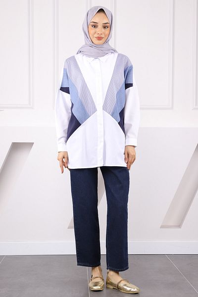 İmajButik Ecru Garnished Striped Shirt