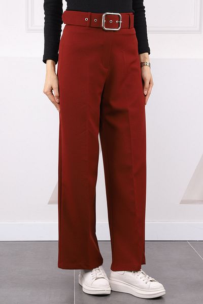 İmajButik Burgundy Wide Leg Belted Trousers