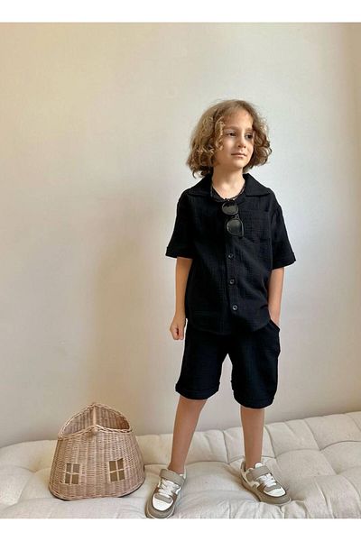 YİGİT BUTİK Yigit Boutique Boys' Set with Muslin Fabric Shorts