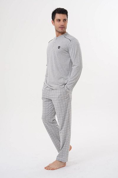Mecit Pijama Plus Size Long Sleeve Buttoned Collar Men's Pajama Set 90% Cotton 10% Viscose