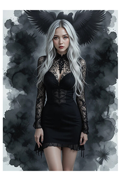 Bedeko Siyah Elbiseli Kadın Ahşap Tablo