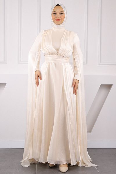 İmajButik Βραδινό φόρεμα με μπεζ λεπτομέρεια ώμου