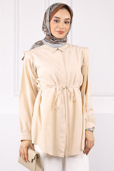 İmajButik Beige Shoulder Detailed Buttoned Shirt