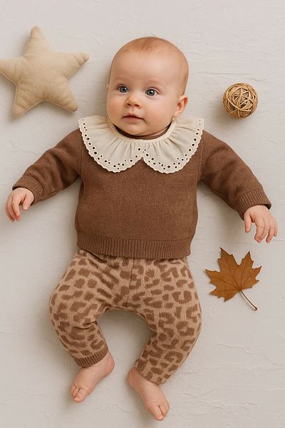 Babydonat طقم مكون من قطعتين برقبة كبيرة مزين بالدانتيل للفتيات الصغيرات