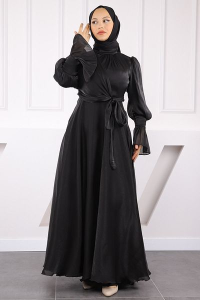 İmajButik Βραδινό φόρεμα μαύρο πλαϊνό δέσιμο