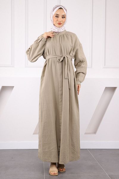 İmajButik Φόρεμα μουσελίνας με ζώνη χακί