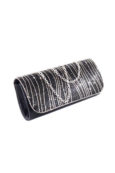 KEEBA Black Evening Dress Bag with Waterway Stones. Evening Dress Portfolio Clutch Invitation Bag. Women's Black Evening Dress Stone Bag.