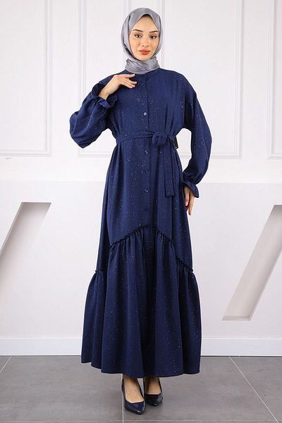 İmajButik Μπλε ναυτικό φόρεμα Linda με μαζεμένη μέση