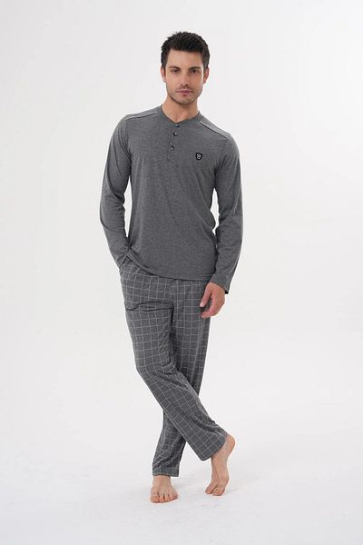 Mecit Pijama Ανδρικό σετ πιτζάμες με μακρυμάνικο γιακά με κουμπιά 90% βαμβάκι 10% βισκόζη