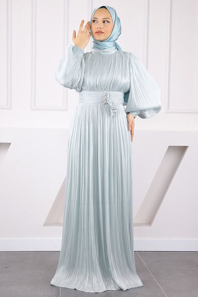 İmajButik Βραδινό φόρεμα σιφόν με πλισέ πέτρα